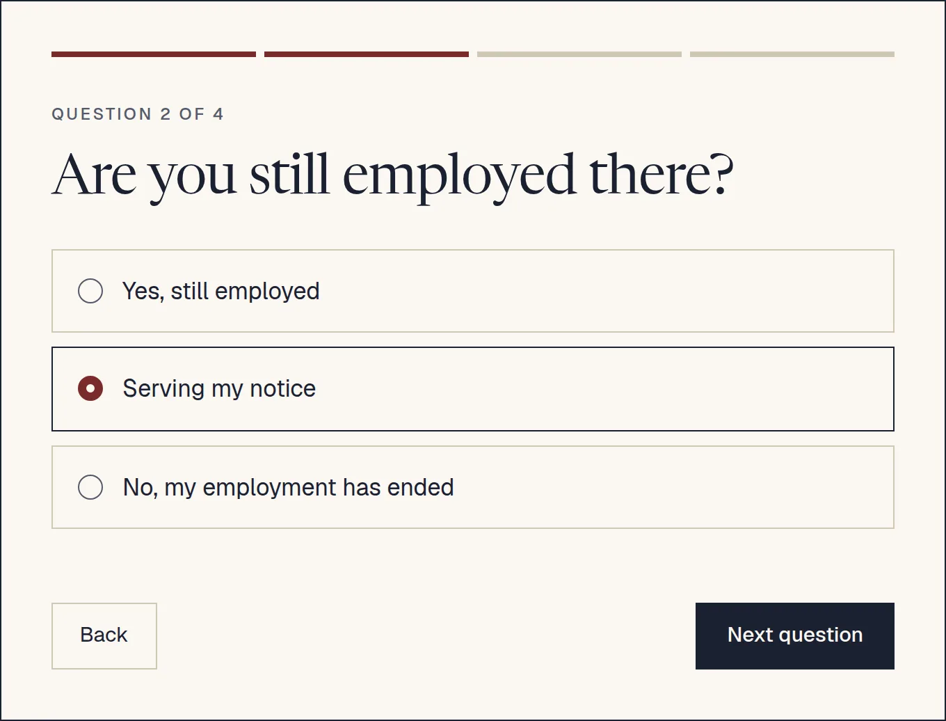 The Ashcombe & Rhee case check on question two, with one answer selected and a progress bar.